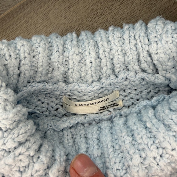 Anthropologie Chunky Knit Turtleneck Sweater Blue Oversized Small - Picture 3 of 7